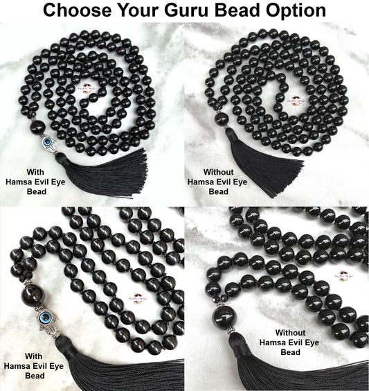 BLACK TOURMALINE MALA | 108 Beads, Hand-knotted, Grade A Natural Gemstone Necklace