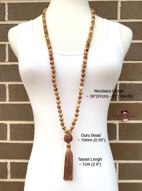 PICTURE JASPER & RUDRAKSHA MALA | 108 Beads, Hand-knotted, Grade A Picture Jasper and Rudraksha Necklace