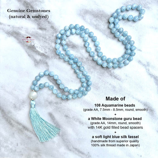 AQUAMARINE & WHITE MOONSTONE MALA