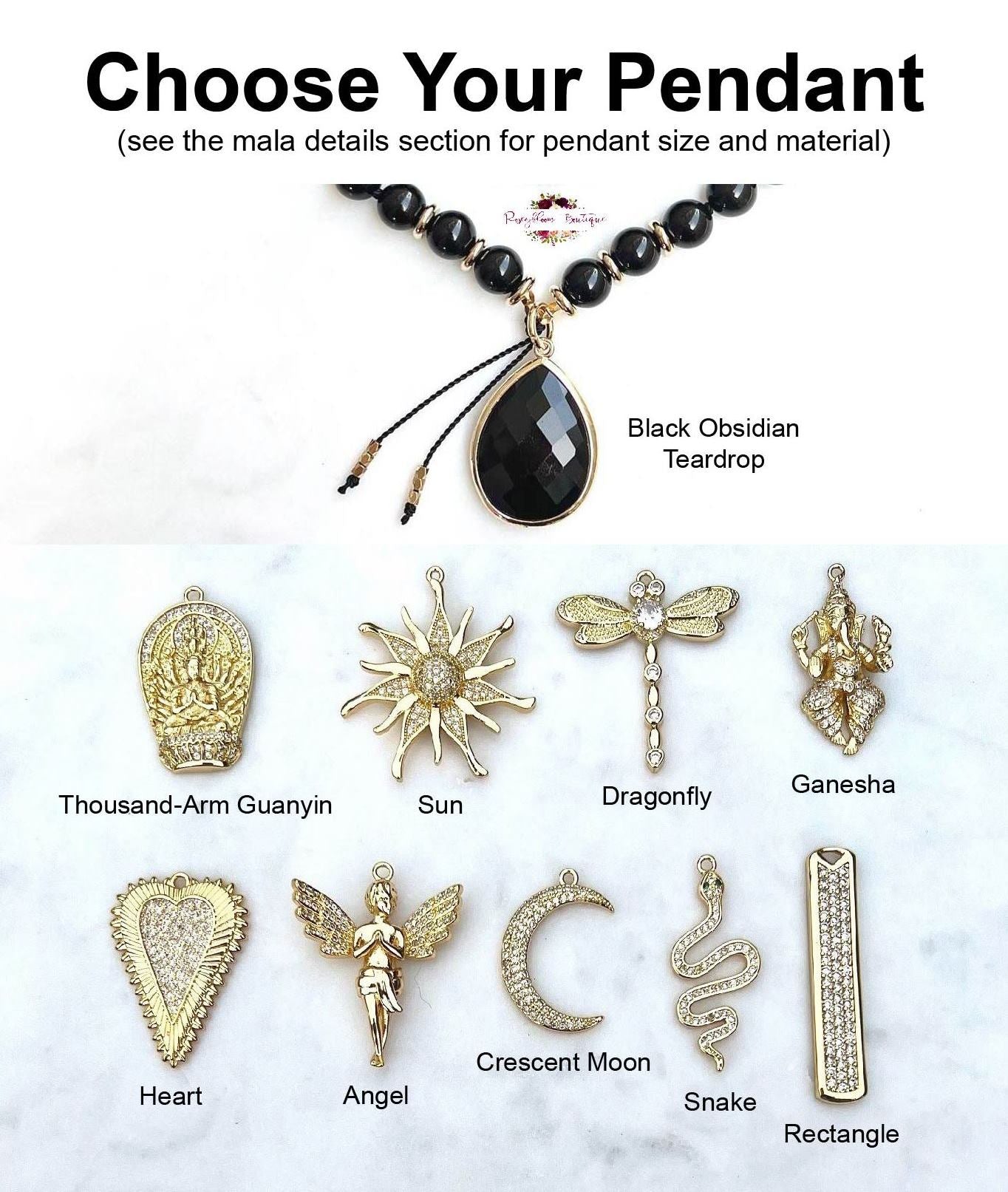 MẶT DÂY CHUYỀN ĐÁ OBSIDIAN ĐEN MALA