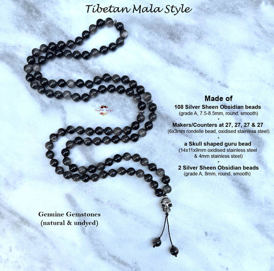 SILVER SHEEN OBSIDIAN SHADOW WORK MALA