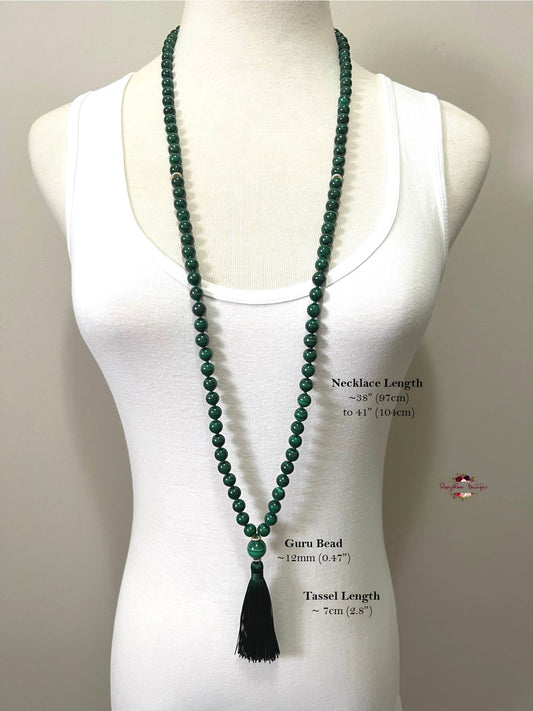 MALACHITE MALA | 108 Beads, Hand-knotted, Grade AA Natural Gemstone Necklace