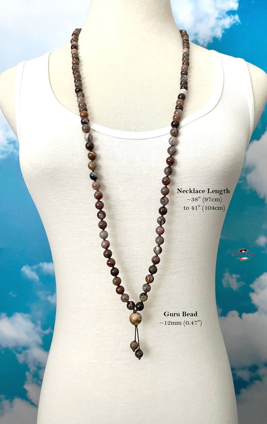 PETRIFIED WOOD MALA | 108 Beads, Hand-knotted, Grade A Natural Gemstone Necklace