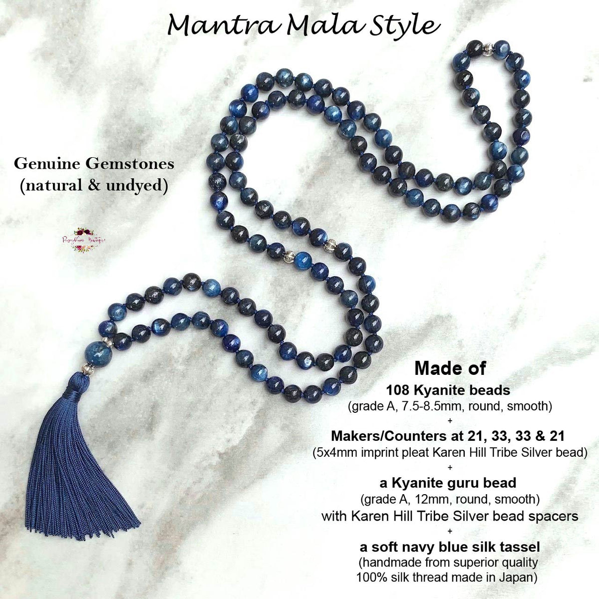 KYANITE MALA | 108 Beads, Hand-knotted, Grade A Natural Gemstone Necklace