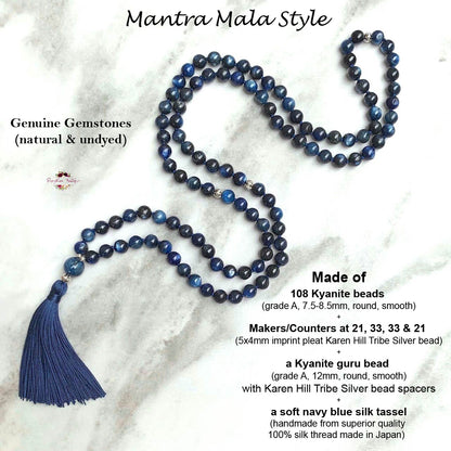 KYANITE MALA | 108 Beads, Hand-knotted, Grade A Natural Gemstone Necklace