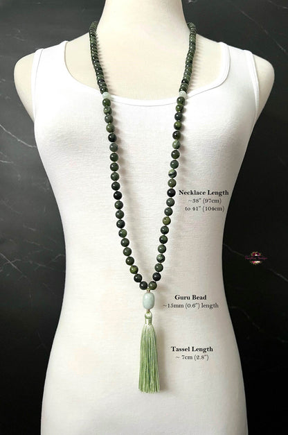 CANADIAN JADE & BURMA JADE MALA – 108 Beads, Hand-knotted, Grade A Natural Gemstones