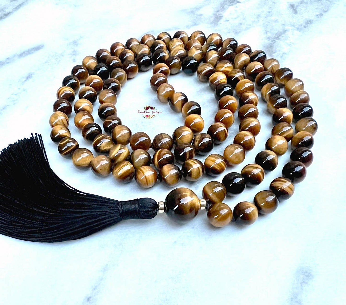 TIGER EYE MALA | 108 Beads, Hand-knotted, Grade A Natural Gemstone Necklace