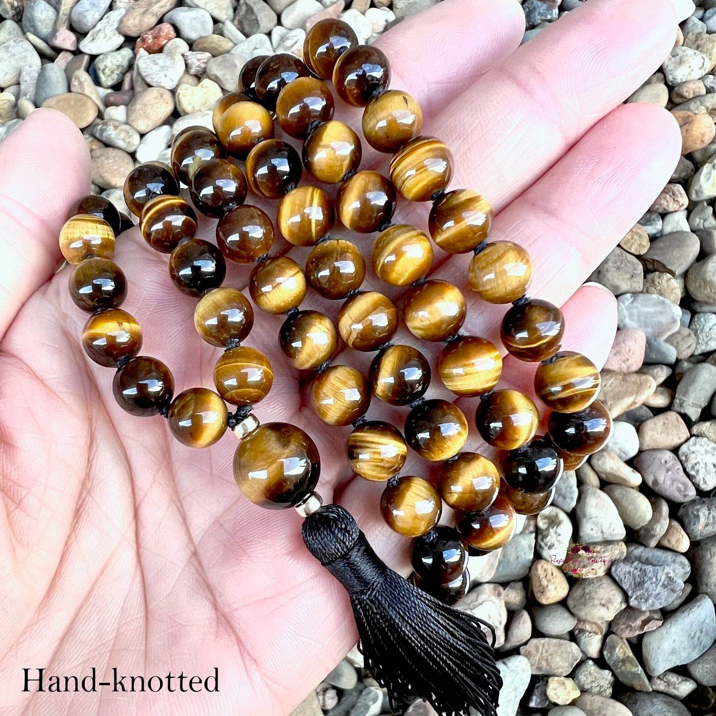 TIGER EYE MALA | 108 Beads, Hand-knotted, Grade A Natural Gemstone Necklace