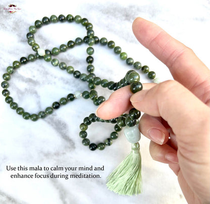 CANADIAN JADE & BURMA JADE MALA – 108 Beads, Hand-knotted, Grade A Natural Gemstones