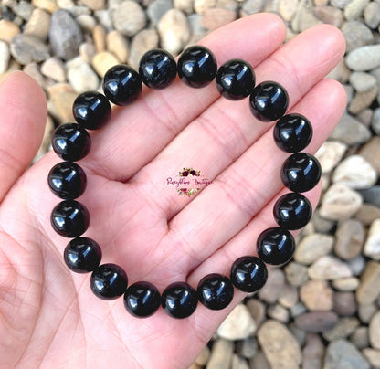 BLACK TOURMALINE BRACELET | 10mm Beads, Stretch Beaded Bracelet, Grade A Natural Gemstone, Women Men