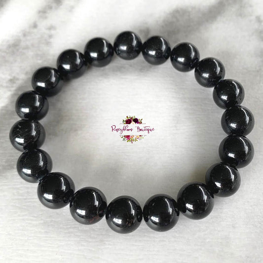 BLACK TOURMALINE BRACELET | 10mm Beads, Stretch Beaded Bracelet, Grade A Natural Gemstone, Women Men