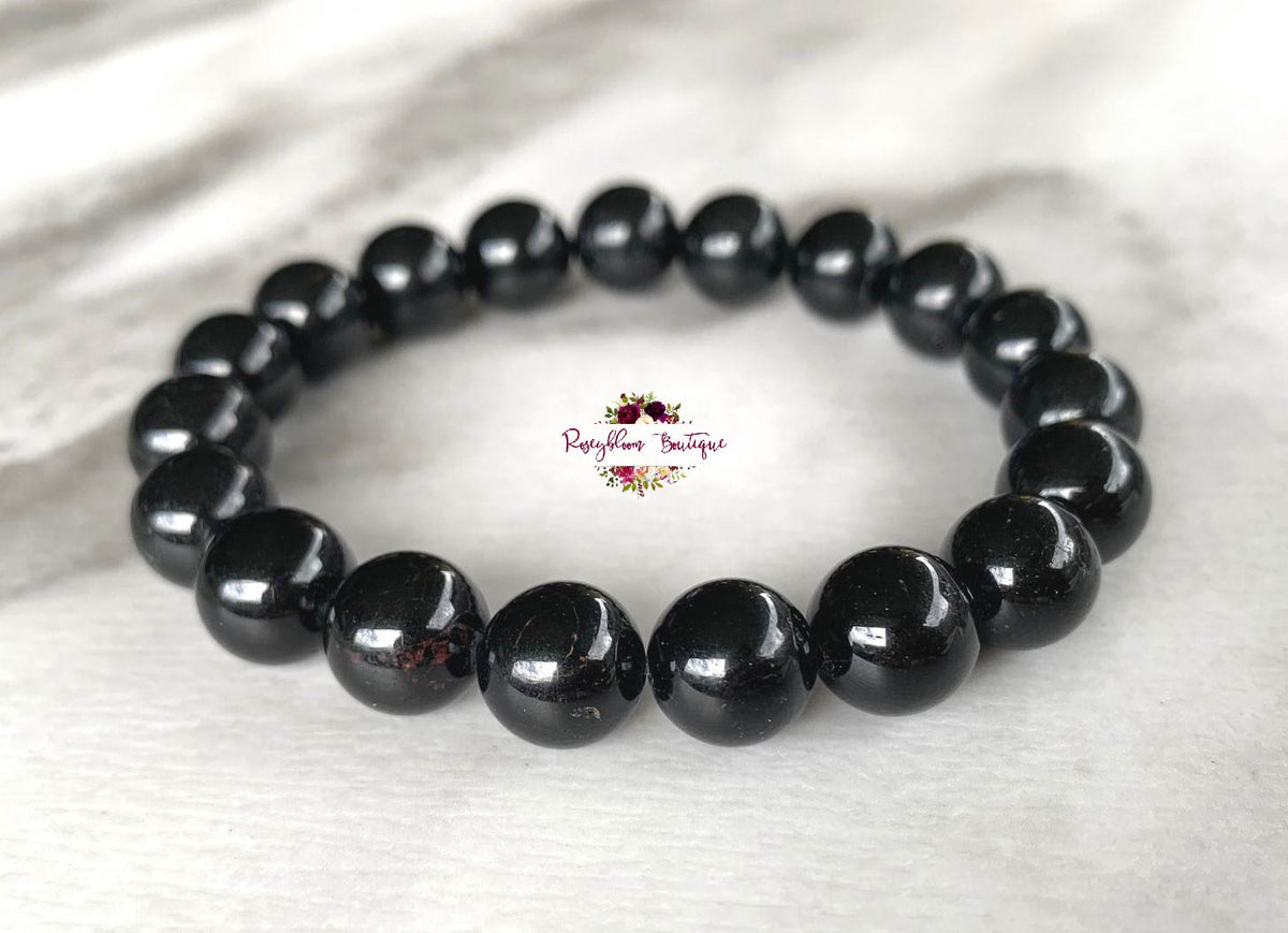 BLACK TOURMALINE BRACELET | 10mm Beads, Stretch Beaded Bracelet, Grade A Natural Gemstone, Women Men