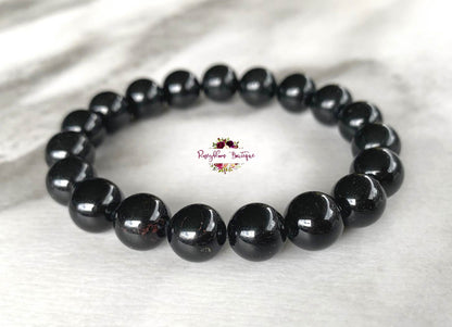 BLACK TOURMALINE BRACELET | 10mm Beads, Stretch Beaded Bracelet, Grade A Natural Gemstone, Women Men