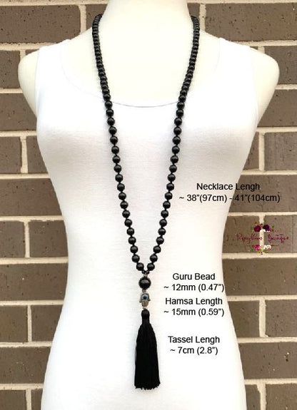BLACK TOURMALINE MALA – 108 Beads, Hand-knotted, Grade A Natural Gemstone
