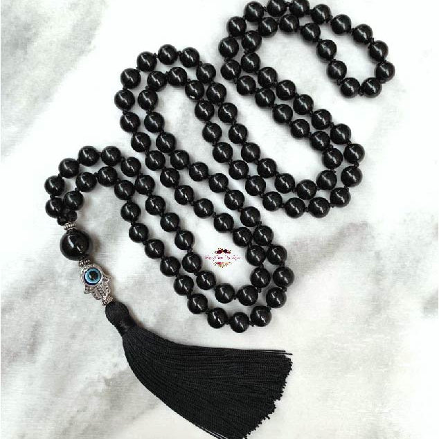 BLACK TOURMALINE MALA – 108 Beads, Hand-knotted, Grade A Natural Gemstone