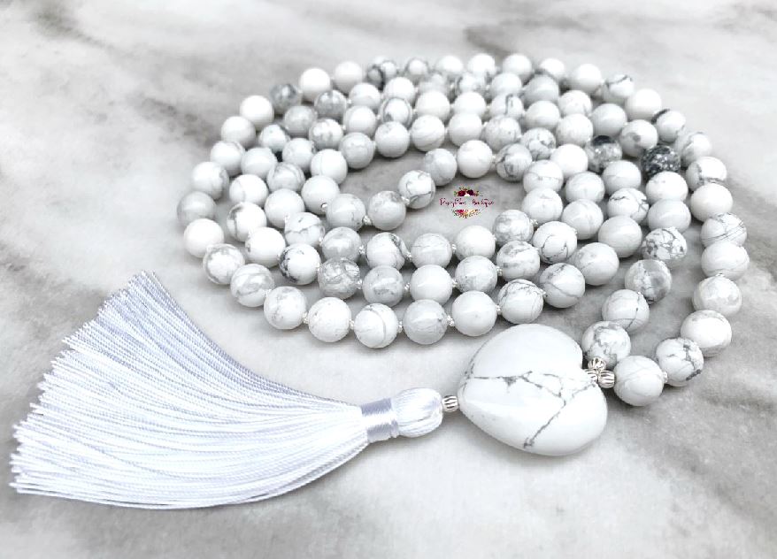 HOWLITE MALA | 108 Beads, Hand-knotted, Grade A Natural Gemstone Necklace