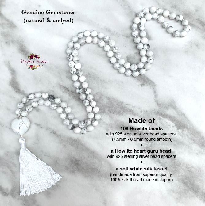 HOWLITE MALA | 108 Beads, Hand-knotted, Grade A Natural Gemstone Necklace