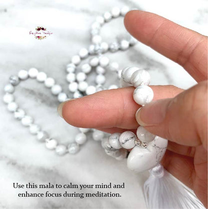 HOWLITE MALA | 108 Beads, Hand-knotted, Grade A Natural Gemstone Necklace