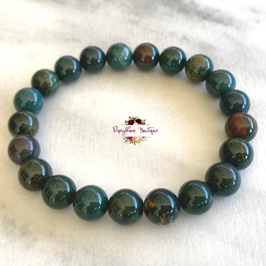 INDIAN BLOODSTONE BRACELET | 8mm Beads, Stretch Beaded Bracelet, Natural Heliotrope Gemstone, Women Men