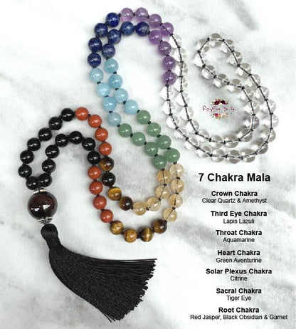 7 CHAKRA MALA | 108 Beads, Hand-knotted, Grade A & AA Natural Gemstones Necklace