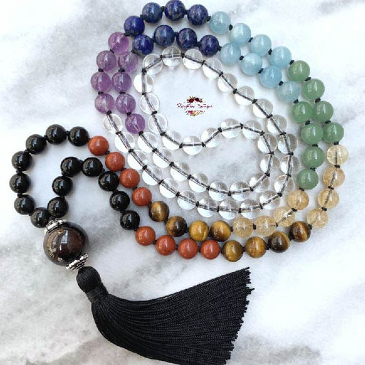 7 CHAKRA MALA | 108 Beads, Hand-knotted, Grade A and AA Natural Gemstone Necklace
