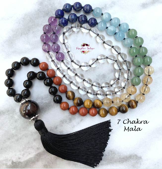 7 CHAKRA MALA | 108 Beads, Hand-knotted, Grade A & AA Natural Gemstones Necklace