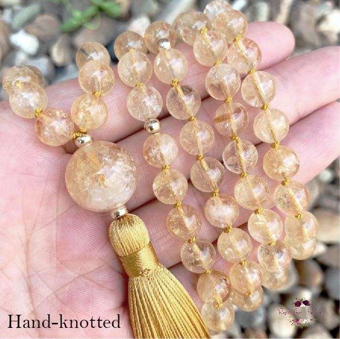 MALA DE CITRINE | 108 perles, noué à la main, collier en pierres précieuses naturelles de grade A