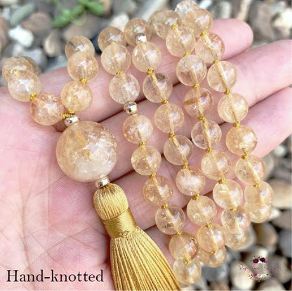 MALA DE CITRINE | 108 perles, noué à la main, collier en pierres précieuses naturelles de grade A