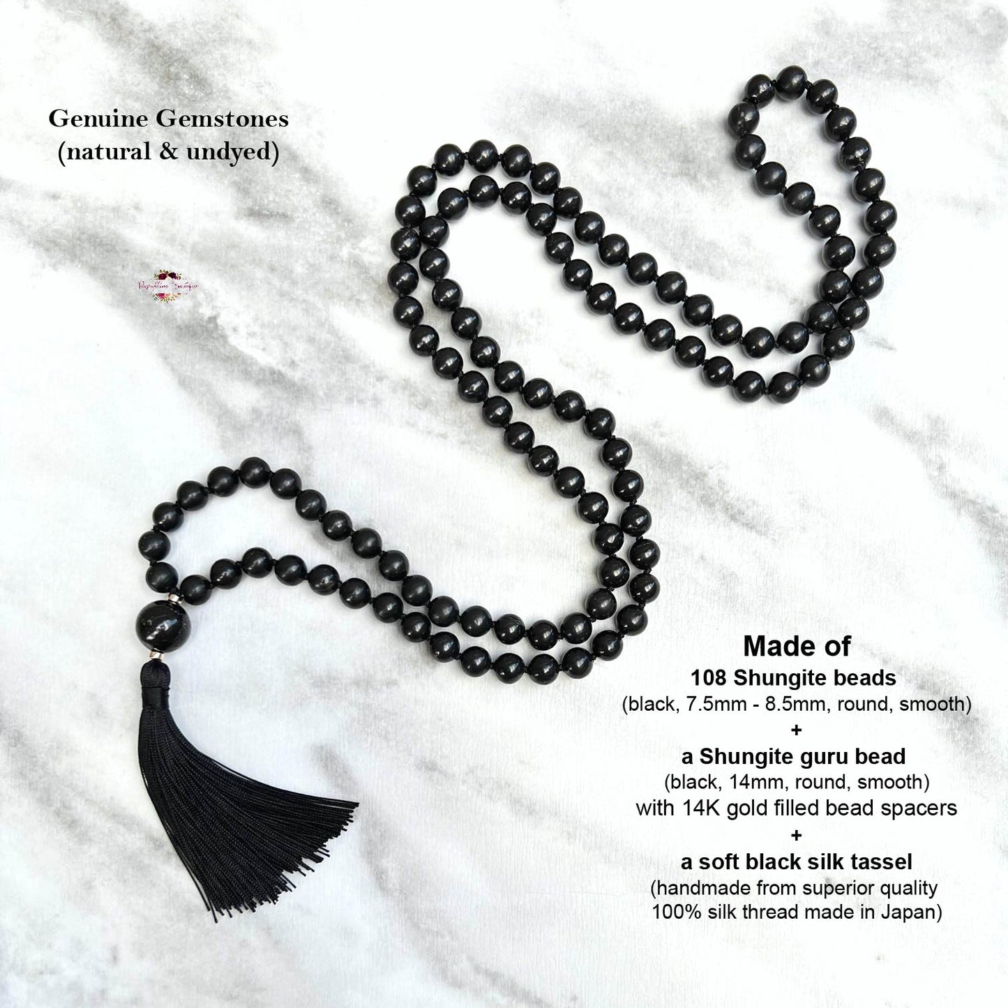 SHUNGITE MALA | 108 Beads, Hand-knotted, Grade A Natural Gemstone Necklace