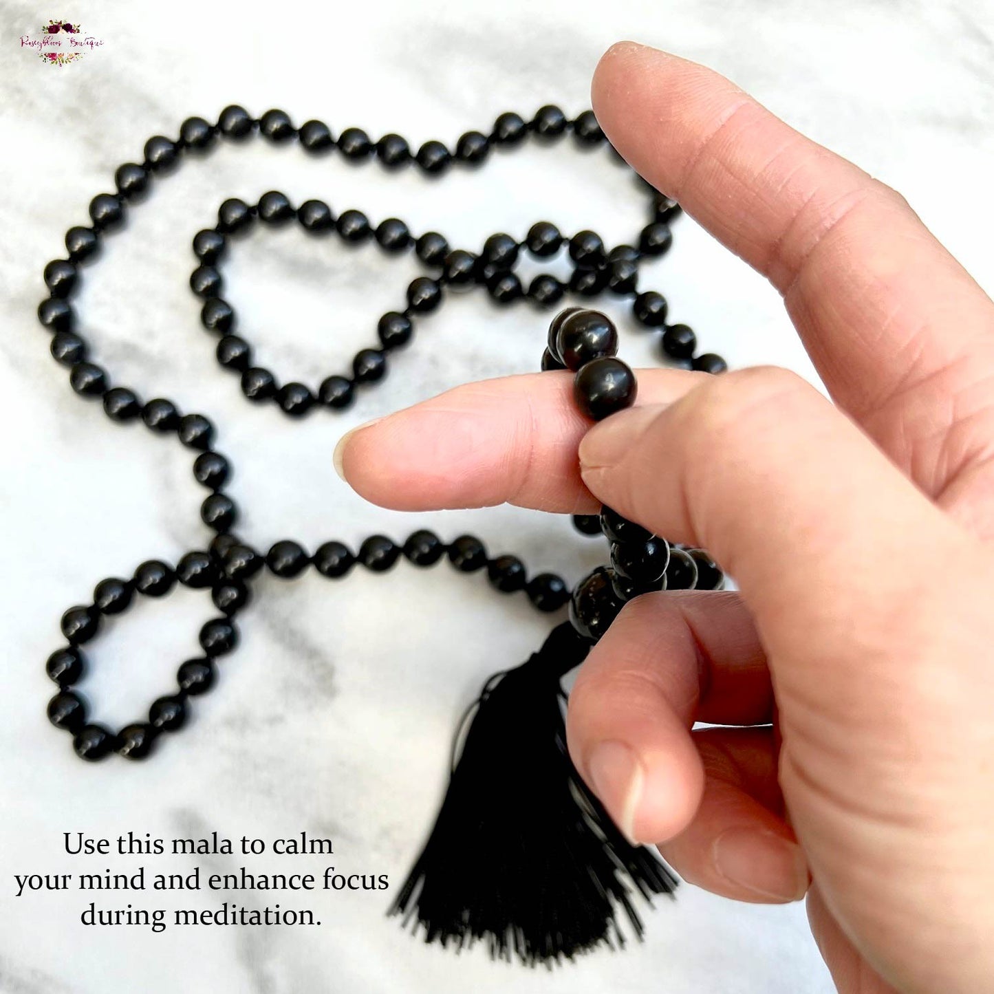 SHUNGITE MALA | 108 Beads, Hand-knotted, Grade A Natural Gemstone Necklace