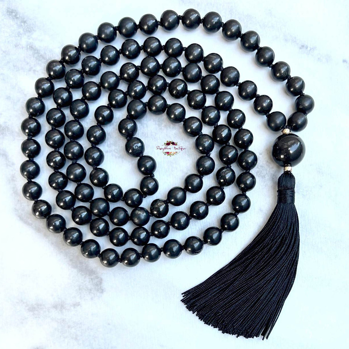SHUNGITE MALA | 108 Beads, Hand-knotted, Grade A Natural Gemstone Necklace