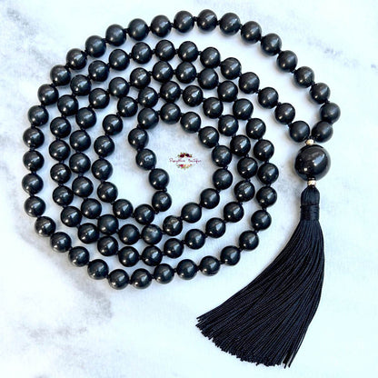 SHUNGITE MALA | 108 Beads, Hand-knotted, Grade A Natural Gemstone Necklace