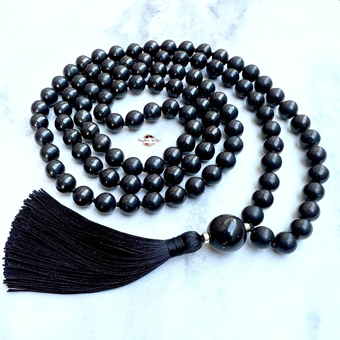 SHUNGITE MALA | 108 Beads, Hand-knotted, Grade A Natural Gemstone Necklace