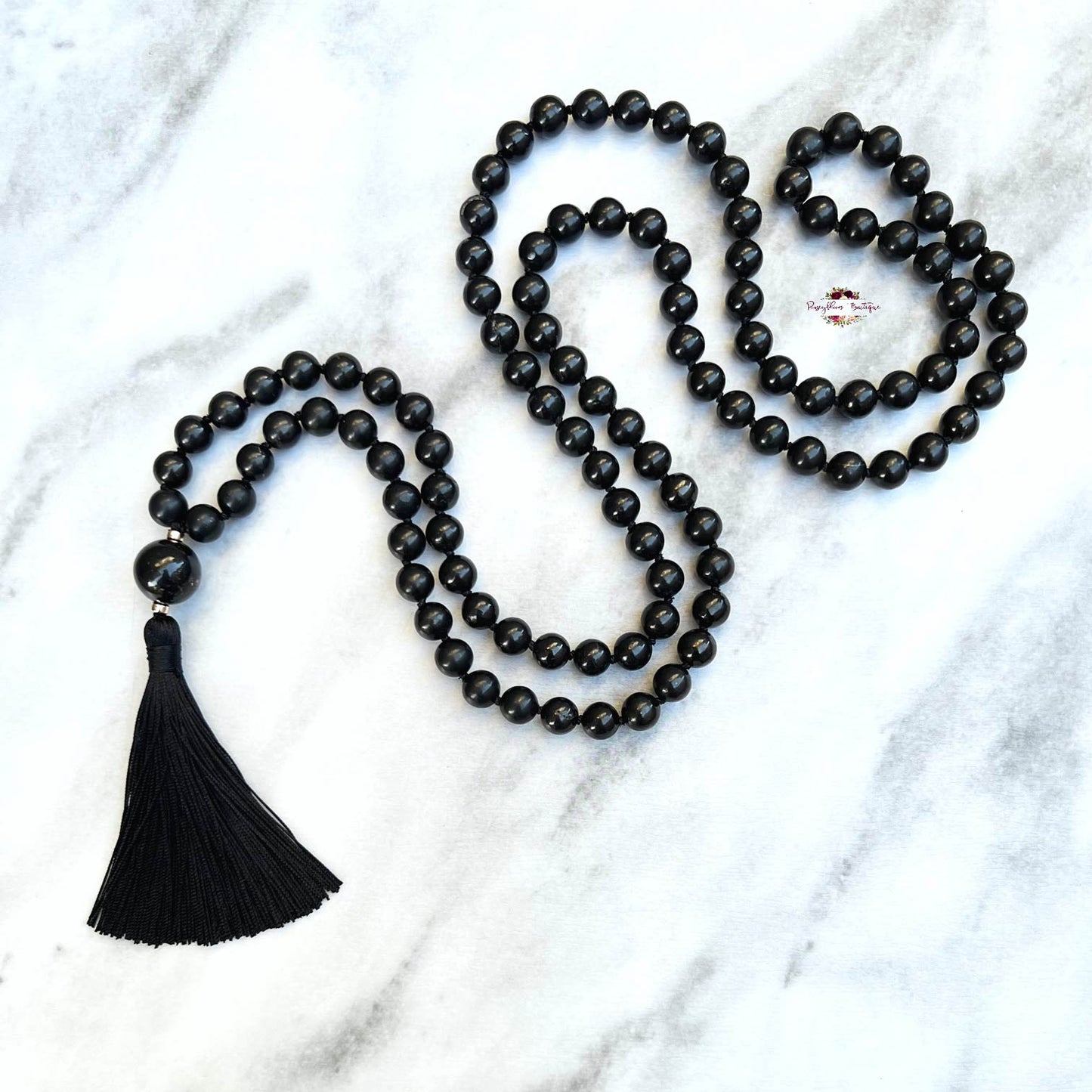 SHUNGITE MALA | 108 Beads, Hand-knotted, Grade A Natural Gemstone Necklace