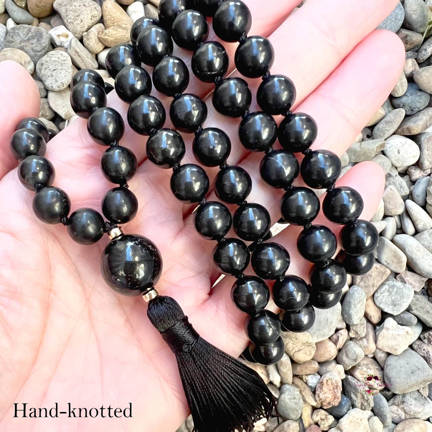 SHUNGITE MALA | 108 Beads, Hand-knotted, Grade A Natural Gemstone Necklace