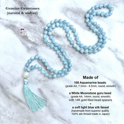 AQUAMARINE & WHITE MOONSTONE MALA