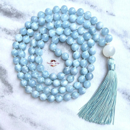 AQUAMARINE & WHITE MOONSTONE MALA