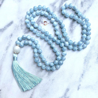 AQUAMARINE & WHITE MOONSTONE MALA