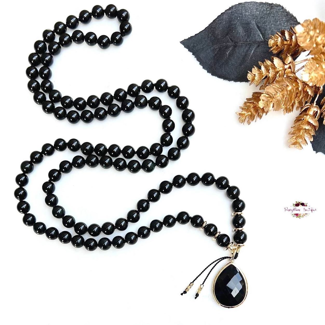 BLACK OBSIDIAN PENDANT MALA