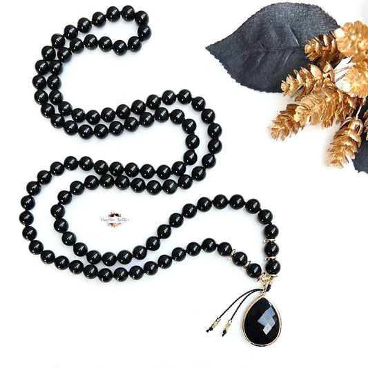 BLACK OBSIDIAN PENDANT MALA