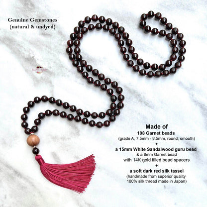 GARNET & WHITE SANDALWOOD MALA