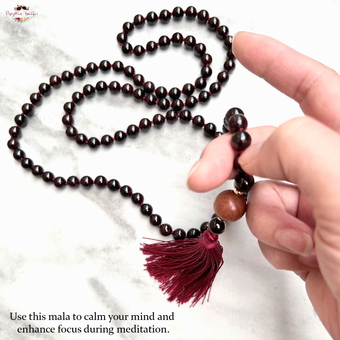 GARNET & WHITE SANDALWOOD MALA