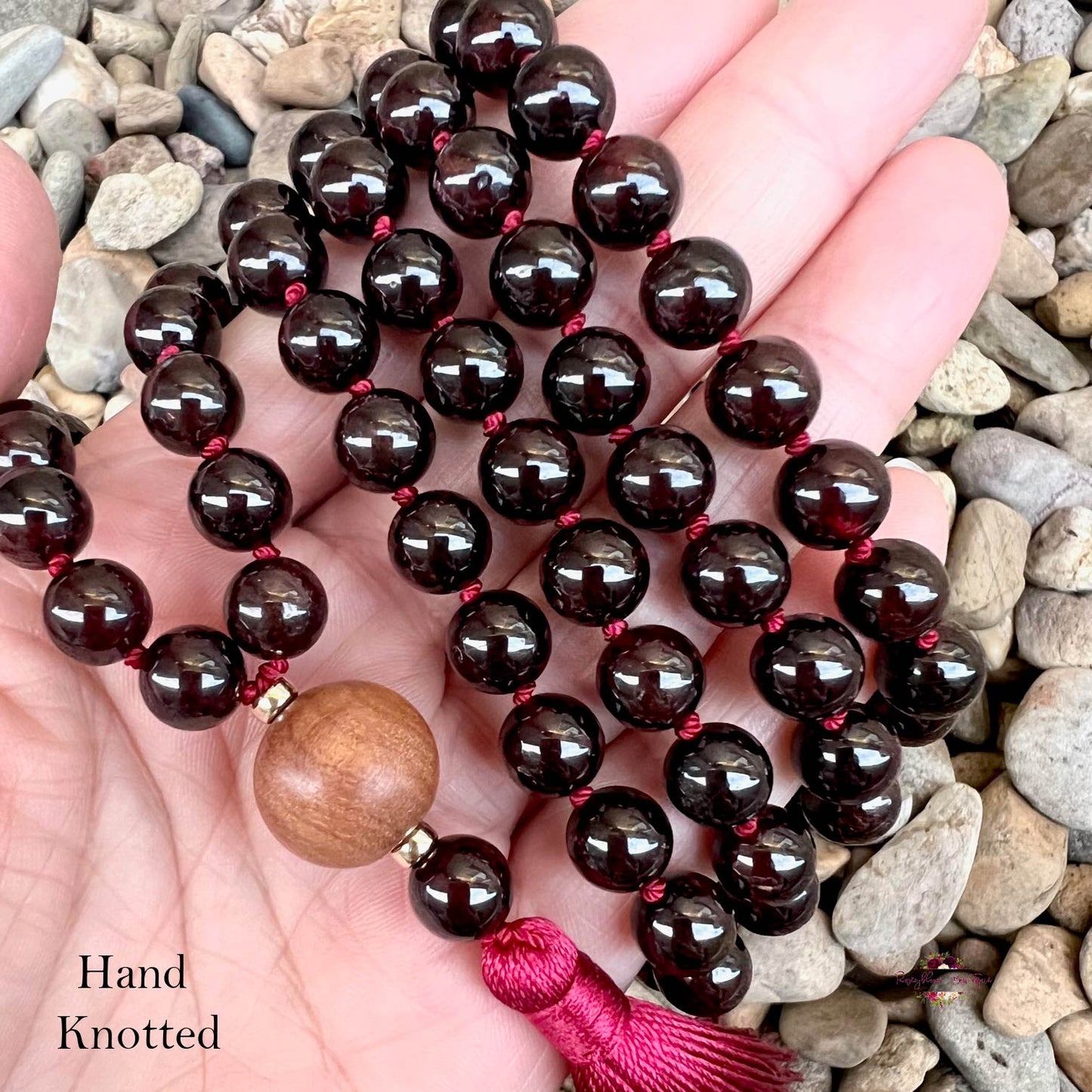GARNET & WHITE SANDALWOOD MALA