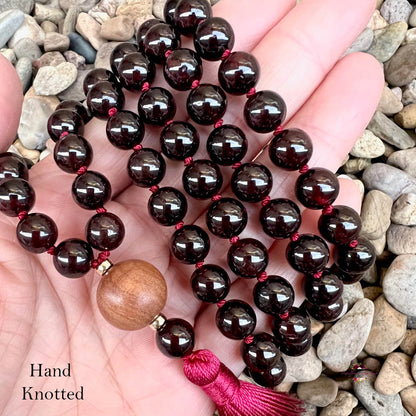 GARNET & WHITE SANDALWOOD MALA