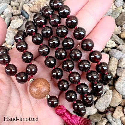 GARNET MALA – 108 Beads, Hand-knotted, Grade A
