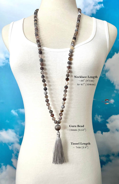 BOTSWANA AGATE MALA | 108 Beads, Hand-knotted, Grade A Natural Gemstone Necklace