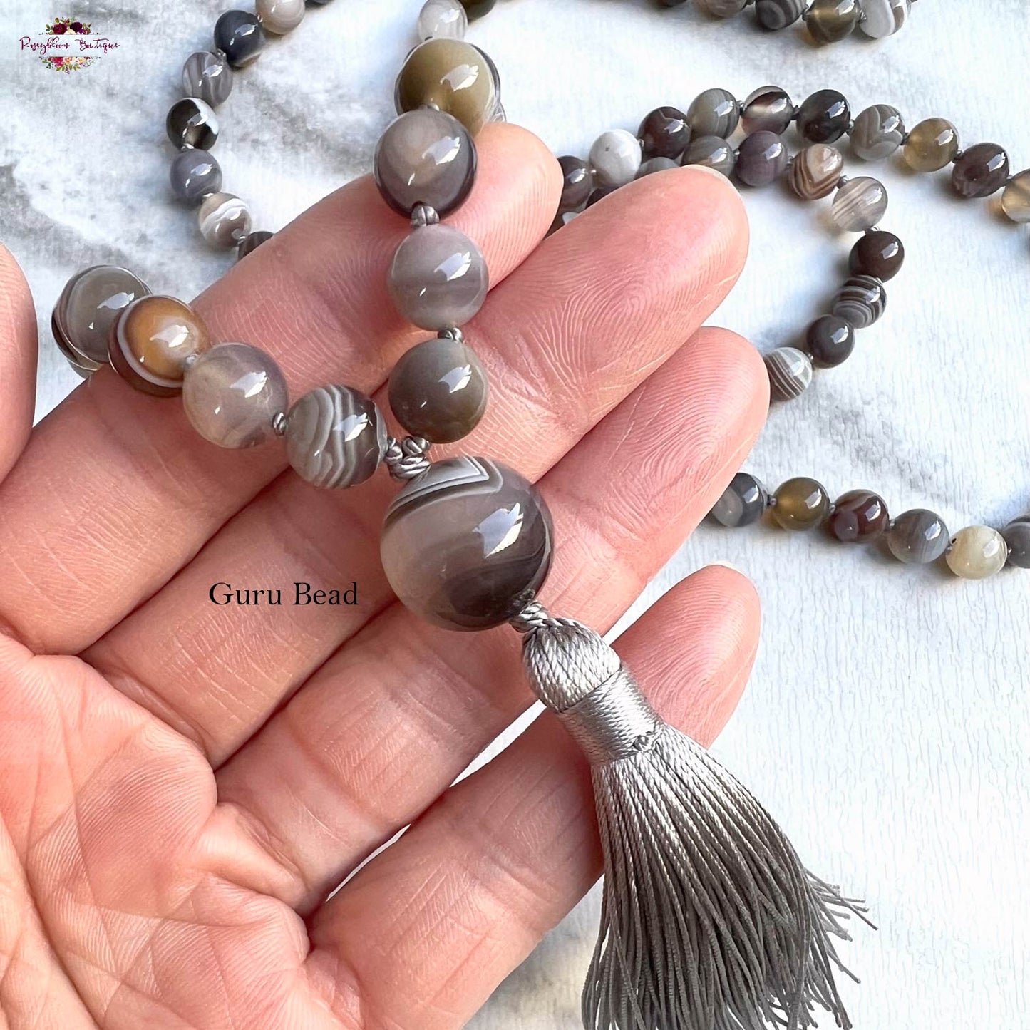 BOTSWANA AGATE MALA | 108 Beads, Hand-knotted, Grade A Natural Gemstone Necklace