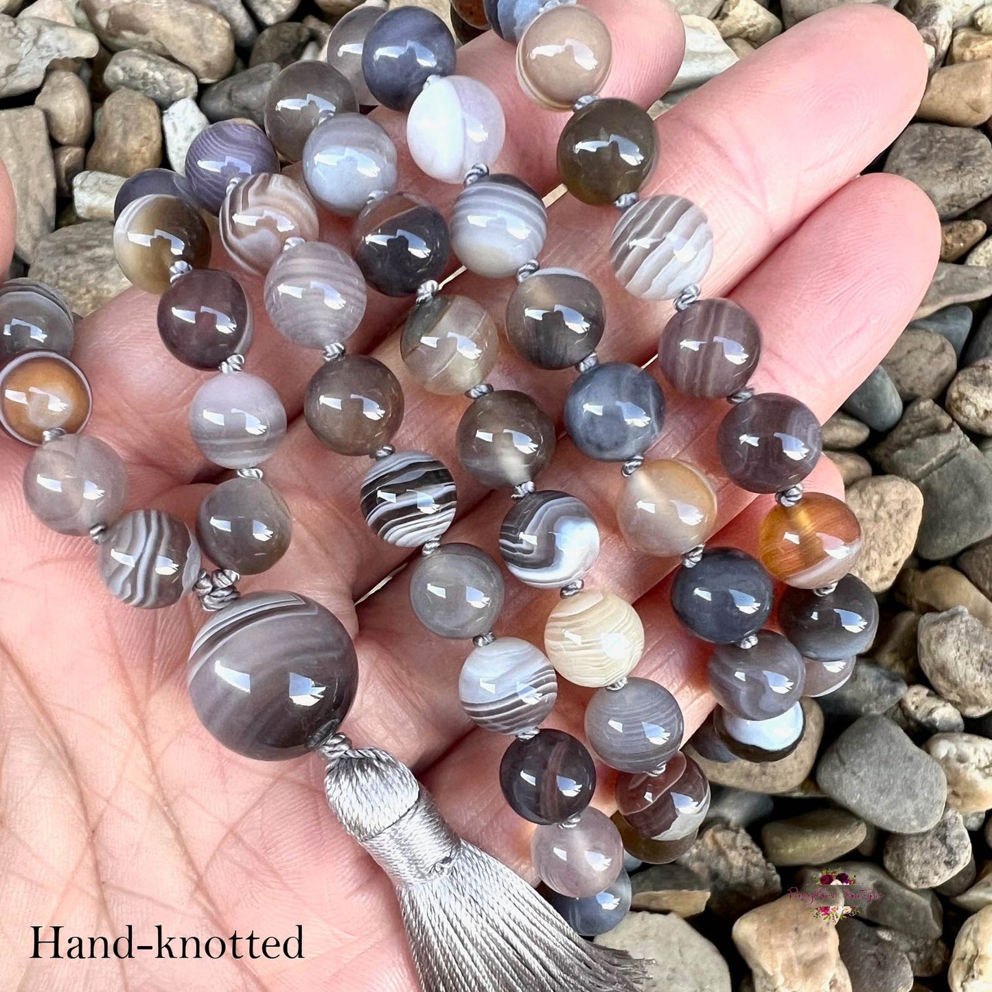 BOTSWANA AGATE MALA | 108 Beads, Hand-knotted, Grade A Natural Gemstone Necklace