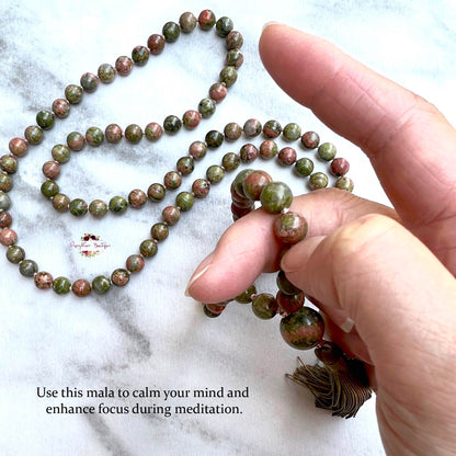 UNAKITE MALA | 108 Beads, Hand-knotted, Grade A Natural Gemstone Necklace
