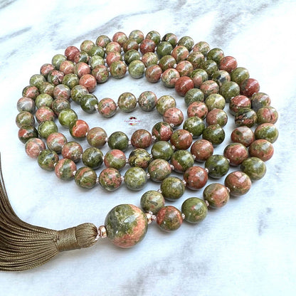 UNAKITE MALA | 108 Beads, Hand-knotted, Grade A Natural Gemstone Necklace